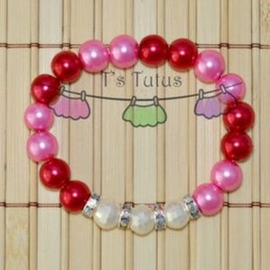 Red & Pink pearl beads Faceted Ivory Pearl Beads Rhinestone Spacers Bracelet
